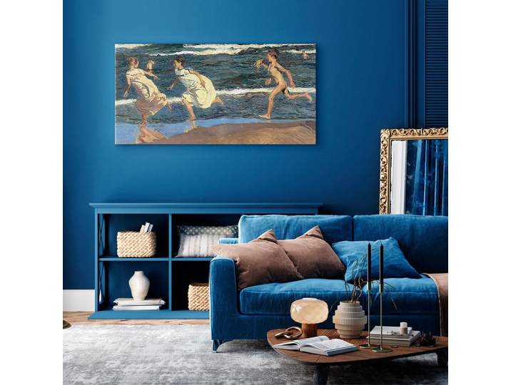 Leinwandbild Running along the Beach Filz Grau/Grau 120 x 60cm