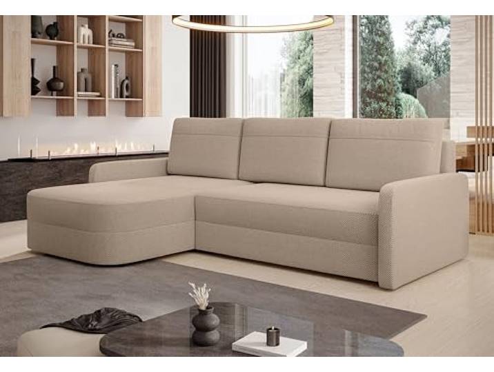 AXLIVING Ecksofa mit Schlaffunktion Nebbiolo 250 cm breit – braune Couch Ecksofa mit Schlaffunktion und großem Bettkasten. Sofas mit Ottomane & stabilem Federkern. T30-Schaum. Braune Eckcouch.