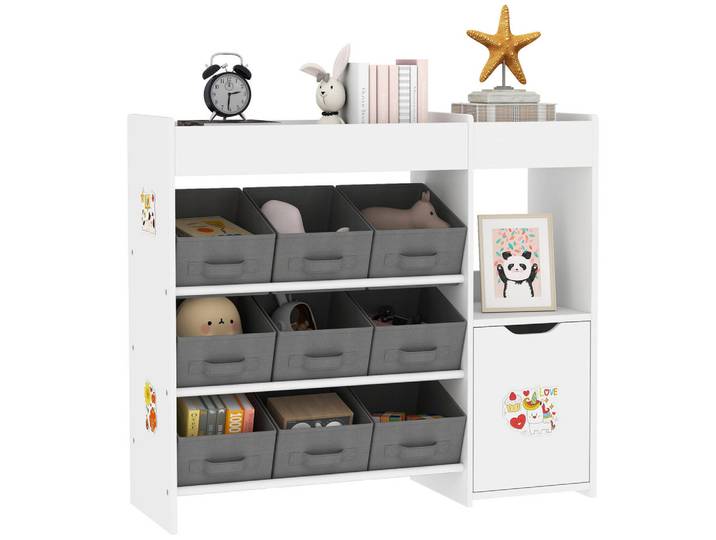 ComfortXL Regal De-17250 9 Stoff-Schubladen & Türfach Weiß, 30x80x92 cm, Babymöbel & Kindermöbel, Babyzimmer, Babyregale & Kinderregale