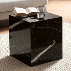Beitisch Sofa Beistelltisch in Schwarz und Marmor Optik