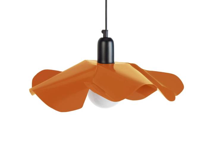 Suspension métal noir abat-jour fleur orange