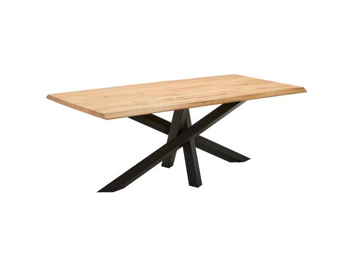 Linea Natura Esstisch, Schwarz, Wildeiche, Holz, Metall, Wildeiche, vollmassiv, rechteckig, Sternfuss, 100x75x200 cm, Esszimmer, Esstische, Esstische