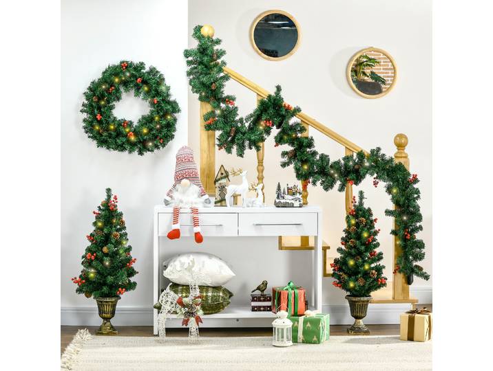 HOMCOM Déco Noël Lumineuse Couronne Guirlande 2 Sapins