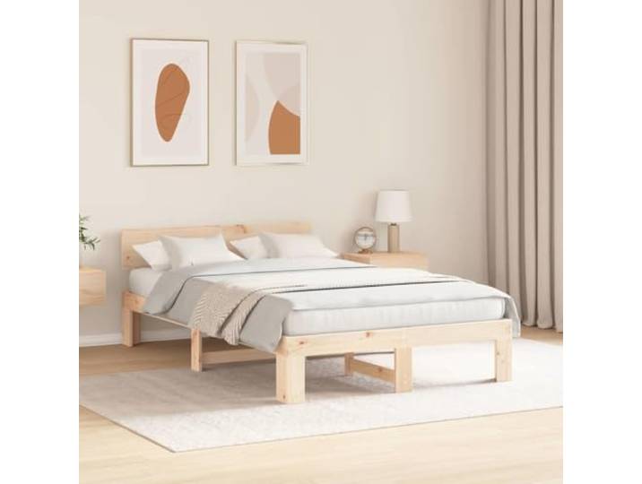 KTHLBRH Bettgestell Kiefer massiv 135 x 190 cm Minimalistisches Design, rechteckiger Rahmen, einfach zu montieren, geeignet für moderne Räume