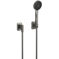 Dornbracht LISSE Schlauchbrausegarnitur mit Einzelrosetten - Dark Chrome, Durchfluss max. 15 l/min, dreifach/fünffach verstellbar: Normalstrahl, Softstrahl, Massagestrahl, Antikalk-System, Brauseabgang 3/8, Rosette für Wandanschlussbogen und Brausehalte