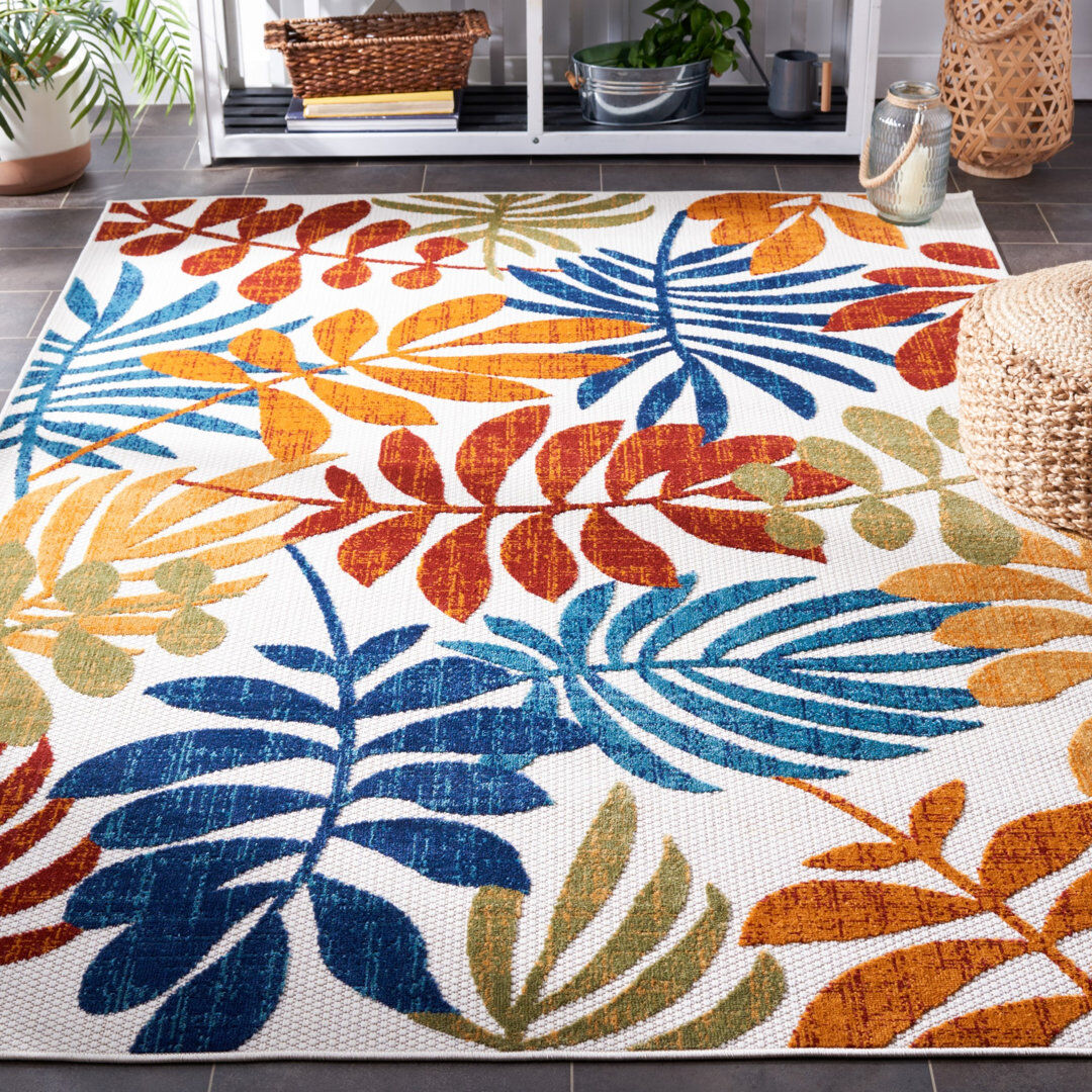 Blue Elephant Floral Indoor / Outdoor Area Rug Red;Creme Rectangle 160 x 229cm