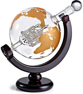 Bezrat Colored Globe Decanter on Wood Base