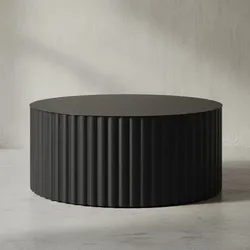 KADIMA DESIGN Runder Sofatisch mit Wellen-Muster, Couchtisch Metall Schwarz 67x67x31 cm