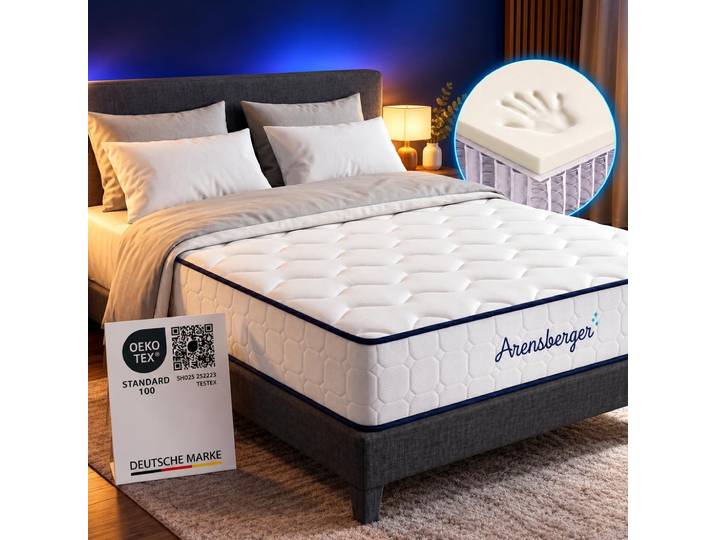 Arensberger LENA SPORT Taschenfederkernmatratze 90x200 cm 21cm Sportmatratze H3 Memoryschaum & Kaltschaum Ergonomisch Atmungsaktiv