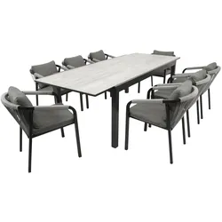 Garnitur FARO 9-teilig, Alu + Glas + Rope grau