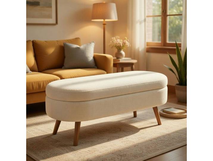 CollaHausse Banc de Rangement 110cm en Chenille Idéal pour Entrée Salon ou Chambre Beige
