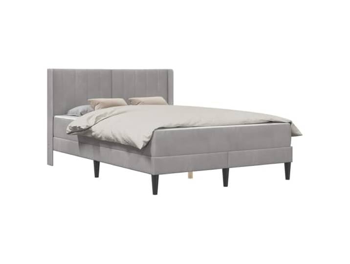 TUERYAFEK Bett Mit Lattenrost 140x200 Samt Hellgrau Taschenfederkernmatratze, Sperrholz-Kopfteil, Rechteckform, Pflegeleicht
