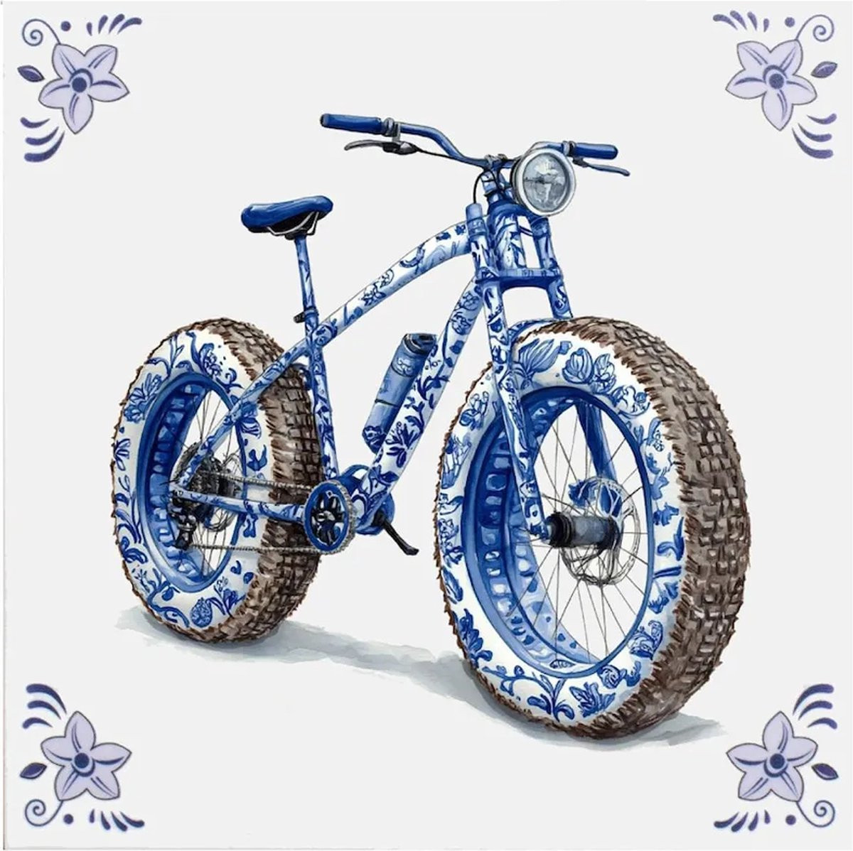 Delfts blauw wandbord met Fatbike decoratie