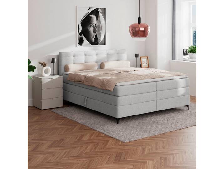 P & B Boxspringbett, Silber, Metall, Kunststoff, H3, 1,1-Zonen, Höhe ca. 16 cm, 160x200 cm, Schlafzimmer, Betten, Boxspringbetten