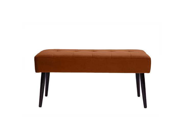 Banc design capitonné en velours terre brûlée et métal noir L95 cm GUESTA