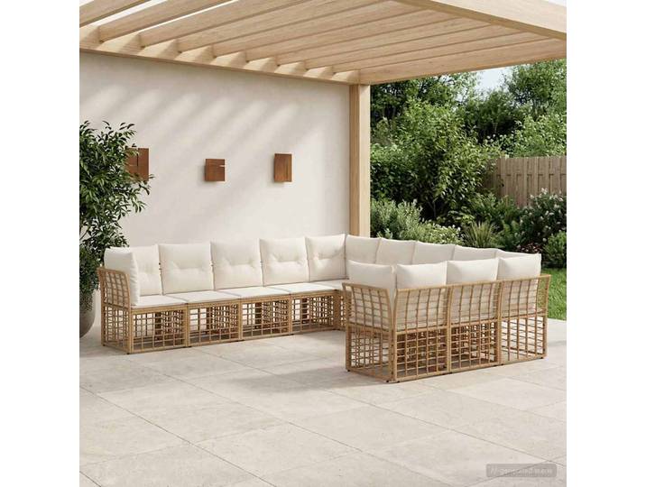 vidaXL Outdoor-Sofagarnitur 11 stk. 11-Sitzer Natur und Cremeweiß