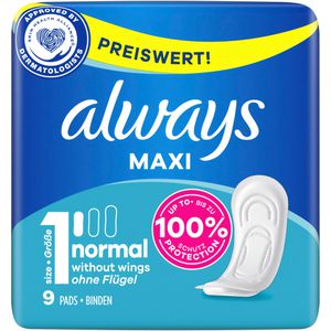 always Damenbinden Maxi Normal, Größe 1, ohne Flügel, 9 Stück