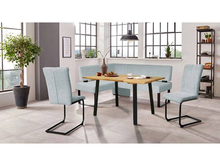 Eckbankgruppe, FSC Massivholz, Dreamblue & Schwarz, 220×160 cm, Wellenunterfederung, Klassisch, Home-affaire