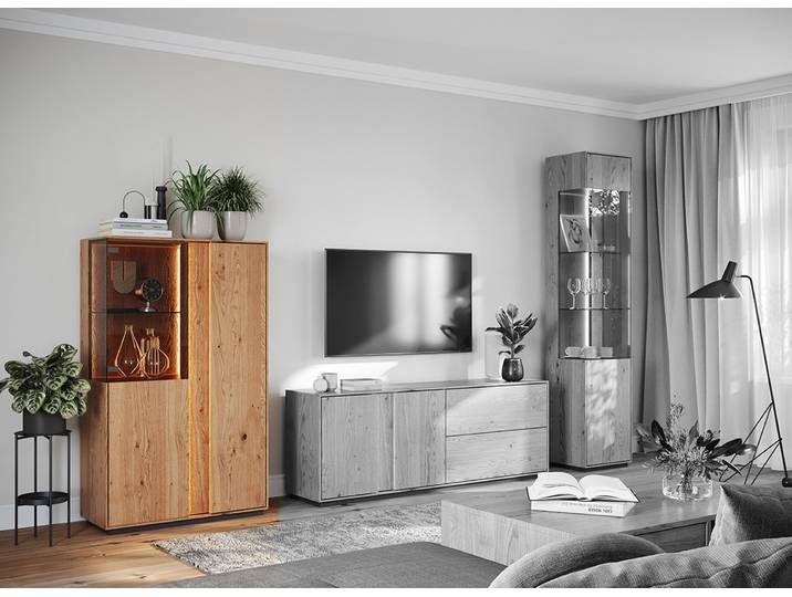Sonderpreis - Highboard Conny aus Massivholz in Wildeiche natur geölt – Montierte Lieferung – 3%-Vorkasse-Rabatt