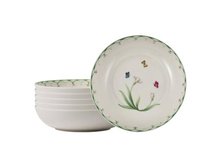 Villeroy & Boch Colourful Spring Salatschalen 6er Set, 19 cm, Runde Schalen mit Schmetterlingen- & Blumen-Dekor, Premium Porzellan, Bunt
