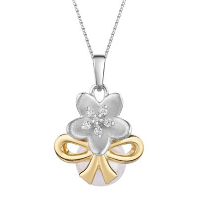 Kette mit Anhänger CELESTA "925/- Sterling Silber zweifarbig Perle", silber (gelb), Halsketten, Damen, 45cm, Silber 925 (Sterlingsilber), L: 45 B: 14mm, B:14mm