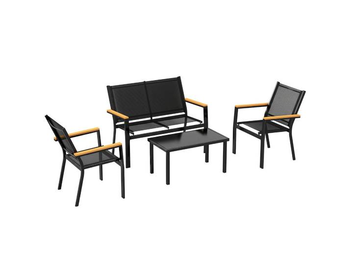 Outsunny Terrassenmöbel-Set 4er Set Stahl Texteline Schwarz, Metall, 4-teilig, Gartenmöbel, Gartengarnituren, Gartenmöbel-Sets