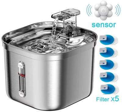 Inspired Finds Stainless Steel Cat Fountain Automatic Water Dispenser With Sensor And Filter For Cats, Ultra Quiet Pump And Water Mar sensor x5filter