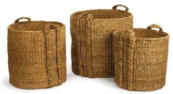 Porch & Petal Seagrass Round Baskets Large, Set Of 3 - Natural