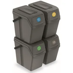Keden – Set mit 4 Sortibox-Abfallbehältern für Recycling, Grau, 4 x 25 l