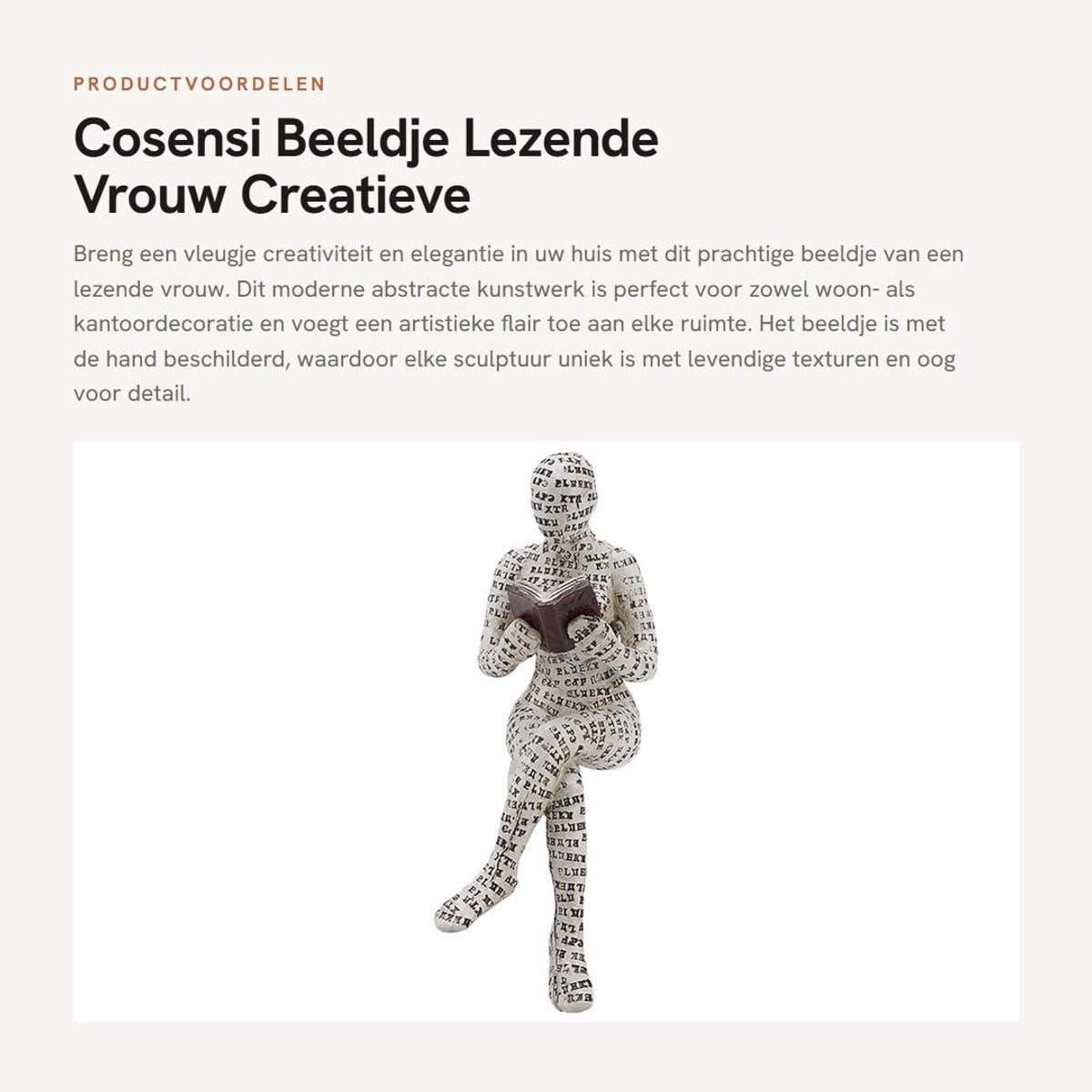 Dailygoods Beeldje Lezende Vrouw - Handgeschilderd Hars Sculptuur voor Binnendecoratie