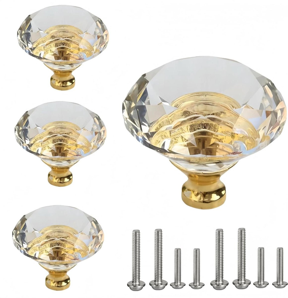 Kristallen Meubelgrepen Diamant - Goud Transparant - 40 mm