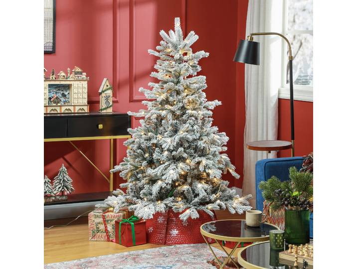 HOMCOM Sapin de Noël 180cm LED Blanc Chaud Flocké Enneigé