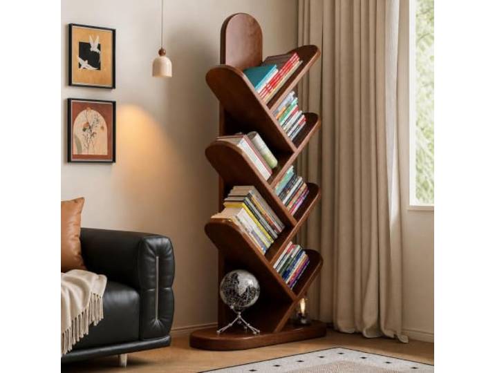 WDZDS Baumförmiges, freistehendes Eckbücherregal aus massivem Holz – schmales, bodenstehendes Bücherregal und Aufbewahrungsregal für Wohnzimmer, Kinderzimmer und Lesezimmer – ideales