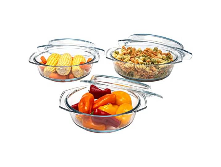 Simax Auflaufformen-Set mit Deckel, rundes Glas-Kochgeschirr, Borosilikatglas, hergestellt in Europa, 1 Qt, 1,5 Qt und 2 Qt Backformen, 3 Stück