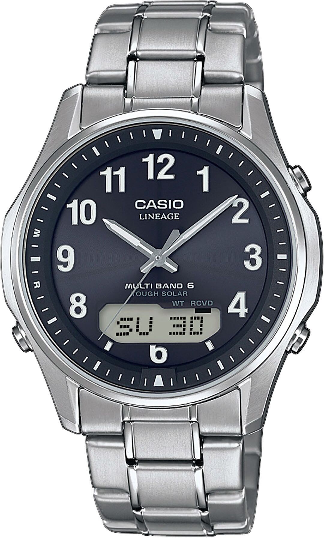 Funkchronograph CASIO FUNK "LCW-M100TSE-1A2ER", silber (titansilberfarben, schwarz), Armbanduhren, Herren, titansilberfarben, Solaruhr, Armbanduhr, Herrenuhr, Funkuhr, Titanarmband, Weltzeit