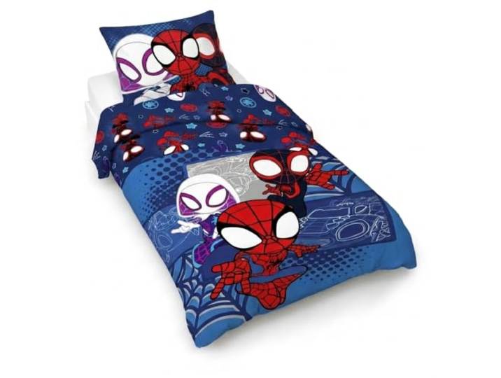 Marvel Spidey Superhelden Kinder Bettwäsche-Set 100% Baumwolle, Blau Einzelbett, 137x200/80x80 cm, 2-teilig, Offizielles Produkt, Bett Schlafzimmer, Maschinenwaschbar, Kinder Geschenk