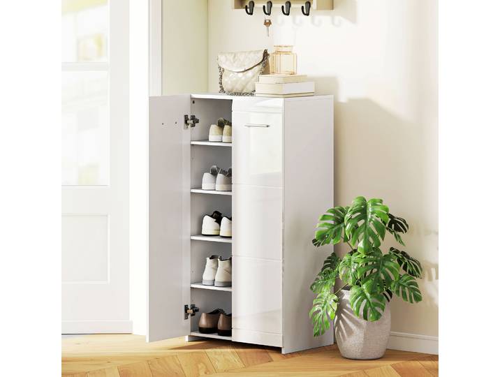 HOMCOM Armoire à Chaussures Blanc 10 Paires Étagères Réglables