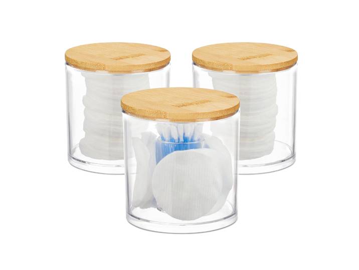 Wattestäbchen Aufbewahrung 3er-Set Hellbraun-Transparent