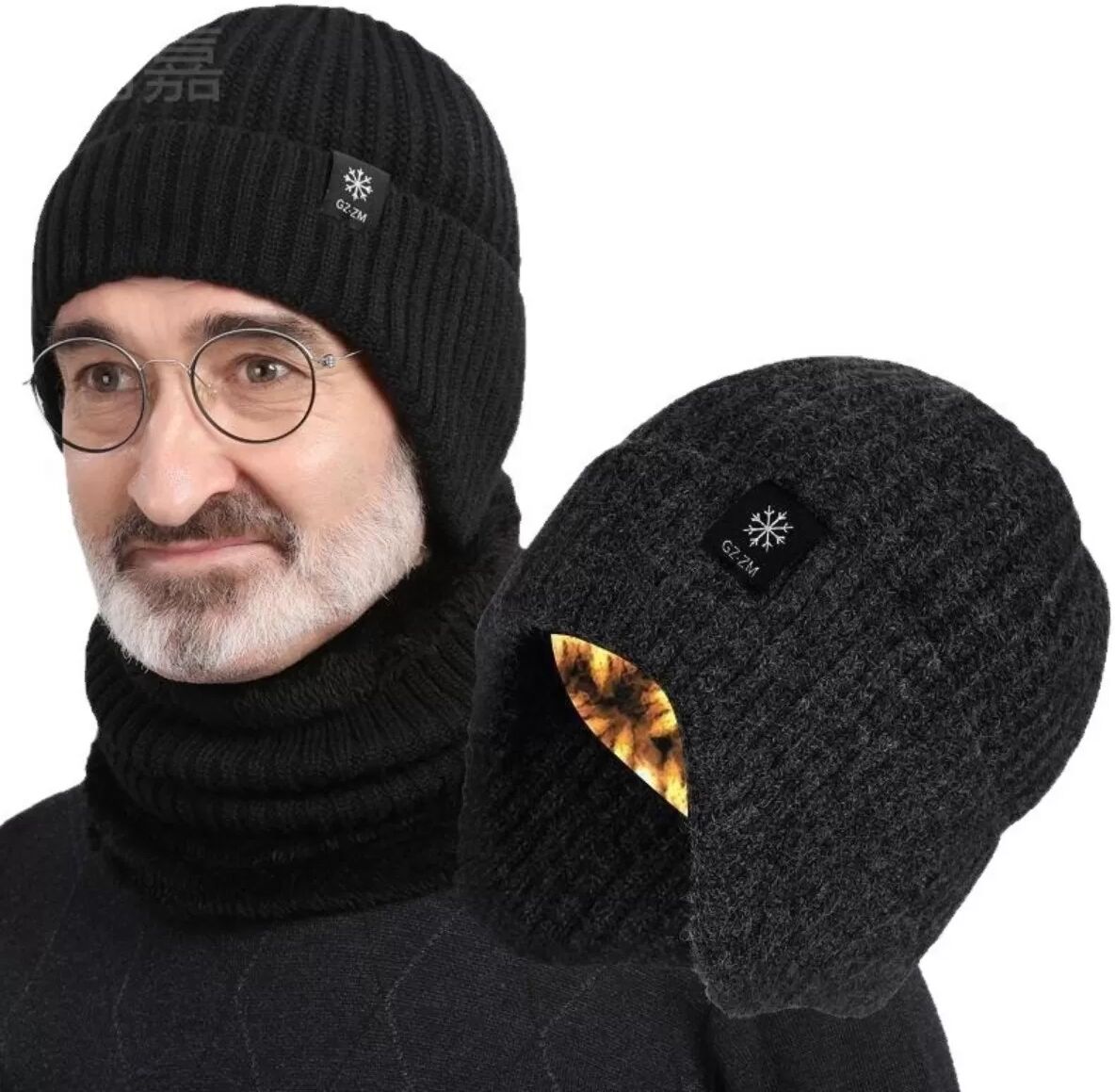 INF Winter Strickmütze und Schal Set für Herren - Warm & Schützend für Senioren Schwarz