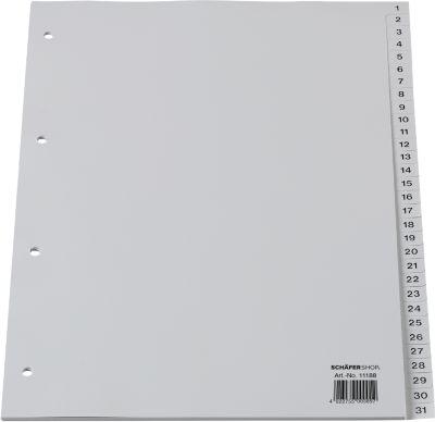 Schäfer Shop Select Ordnerregister, für DIN A4, numerisch, 31 Fächer, Polypropylen, grau