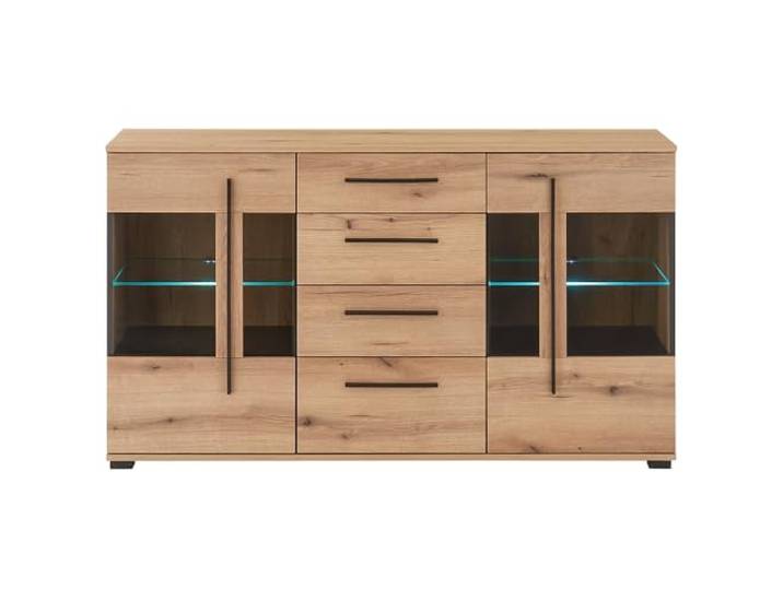 Lomadox Wohnzimmer-Kommode 150 cm breit Wohnzimmerschrank Sideboard in Eiche mit LED Beleuchtung