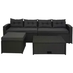 Décoshop26 - Schwarzes Polyrattan-Gartenmöbelset Lounge-Set für Balkon oder Terrasse Sofa mit Stauraum und dunkelgrauen Kissen 04_0004205