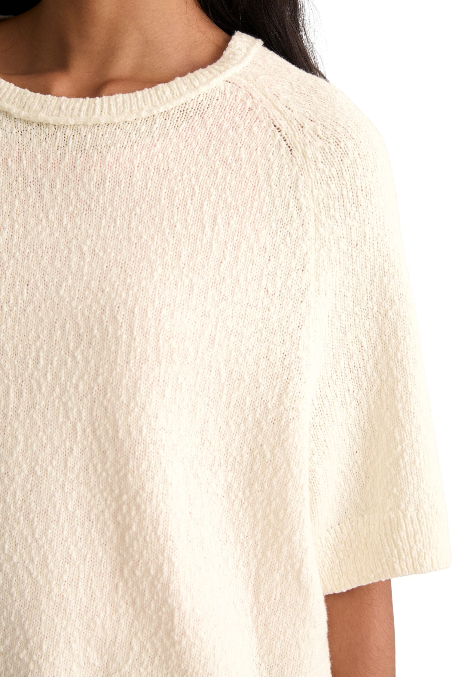 Marc O' Polo Kurzarmpullover MARC O'POLO DENIM, Damen, Gr. M, beige (creamy weiß), Strick, Obermaterial: 100% Baumwolle, regular fit normal, Rundhals, Bündchen, Pullover Kurzarmpullover, regular aus Cotton Slub Garn creamy weiß M