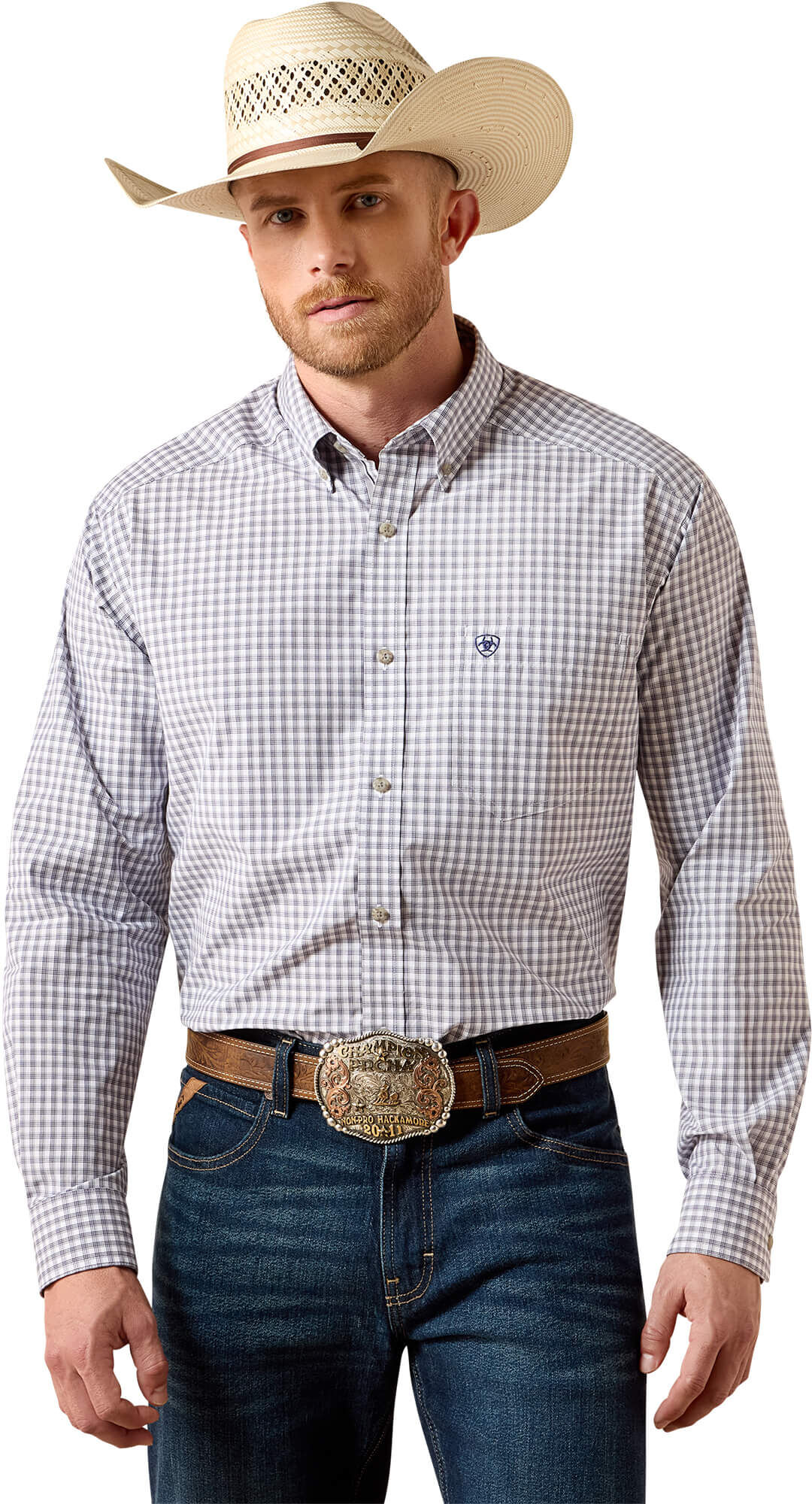 Men's Pro Series Blaire Classic Fit Shirt in Sleet Grey Plaid, Size: XLT by Ariat
