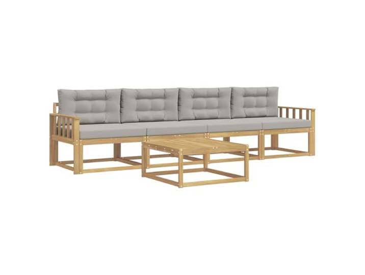 PUGYNBK Sofa-Set für den Außenbereich, 4-teilig, Weiß / Grau Robustes Akazienholz, Lattenrahmen, moderner Stil, ideal für Garten und Terrasse