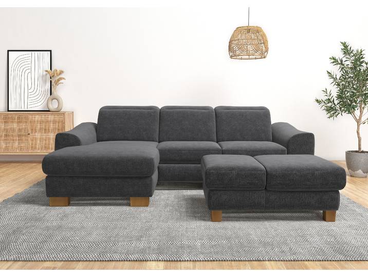 Ecksofa, Flachgewebe, Anthrazit, 264×170 cm, Kopfteilverstellung, Klassisch, Home-affaire
