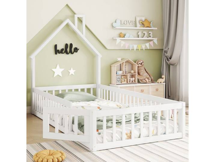 Structure de lit Nouveau épaississement lit maison design moderne 90 x 200 cm lit enfant en forme de cheminée lit à lattes (sans