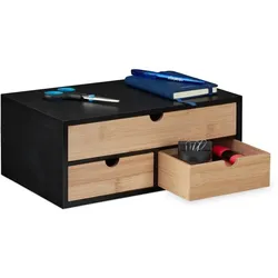 Relaxdays Schreibtisch Organizer mit 3 Schubladen Hellbraun,Schwarz