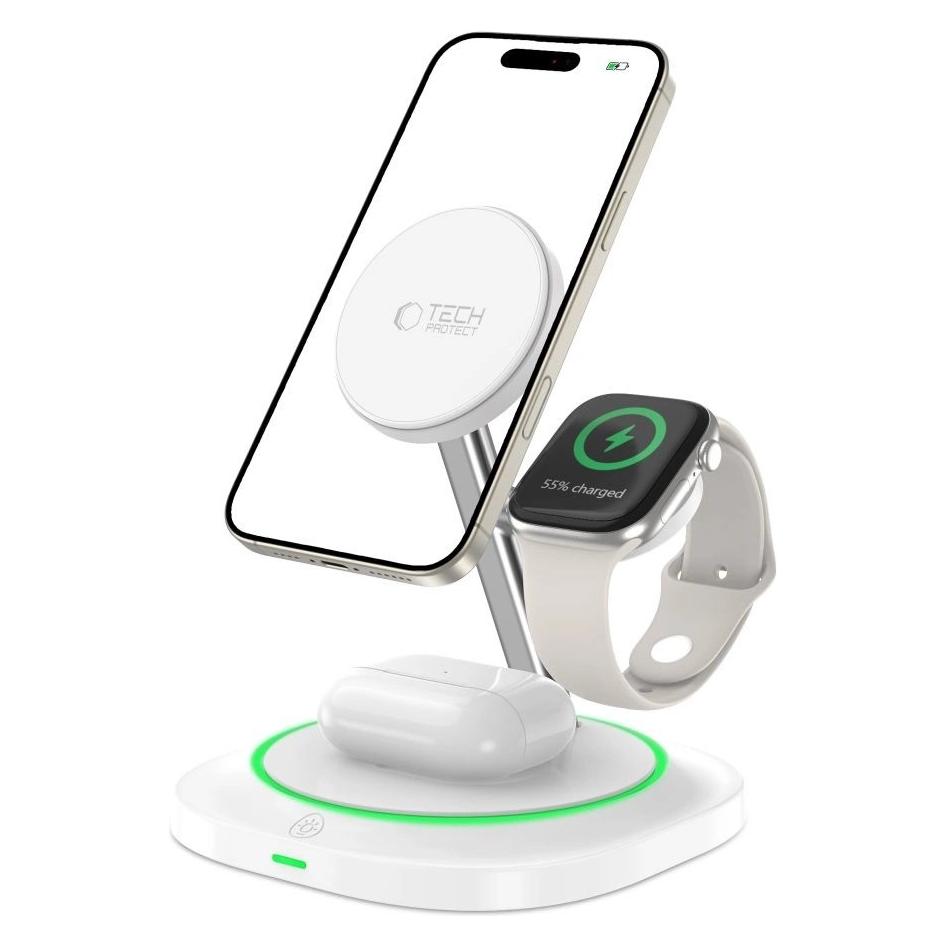 Tech-Protect QI15W-A46 3in1 Magnetic MagSafe Inductive Charger - White (15 W) (27397-0)