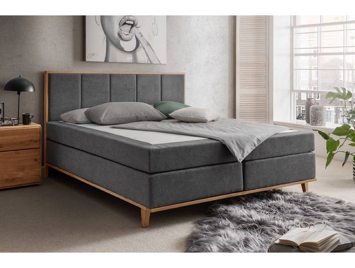 Boxspringbett inkl.Topper 'Niklas' 180x200cm Eiche Stoff anthrazit